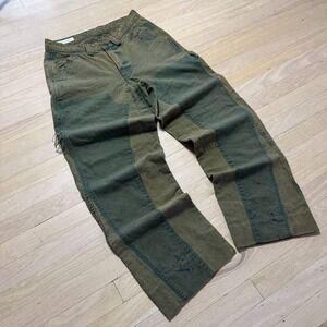 Zara Womens Olive Teal Distressed Paint Splatter Carpenter Double Knee Pants 30